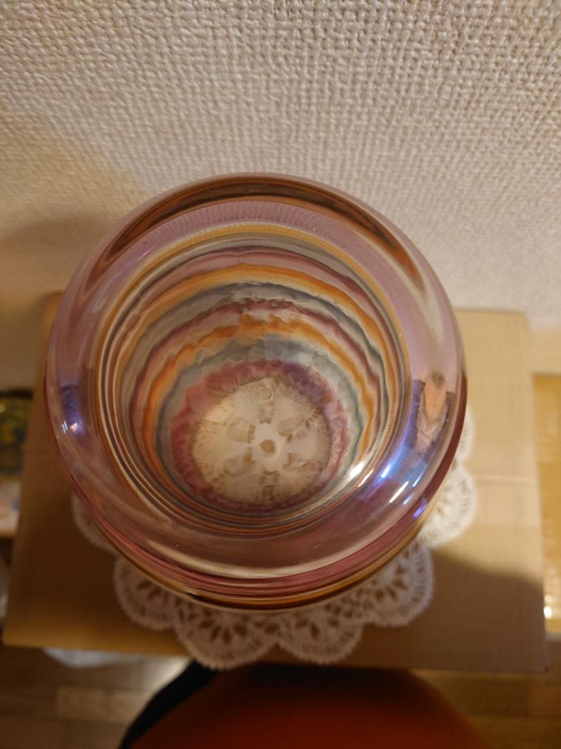 ボヘミア　グラス　レインボー　ボーダー柄　花瓶　チェコ製