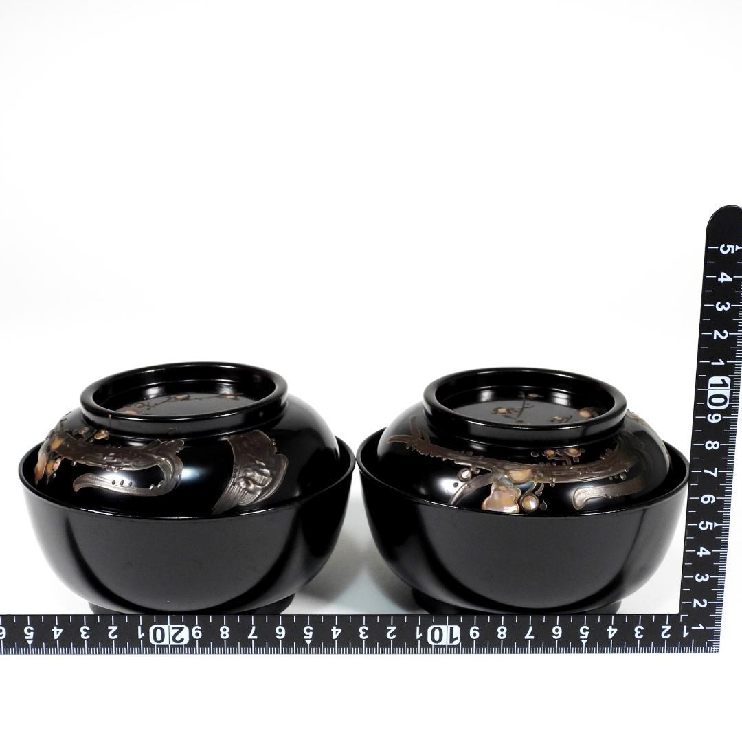 輪島塗　明治大正時期 蒔繪 鑲螺鈿 梅花雕 木製　吸物椀　10客　骨董品