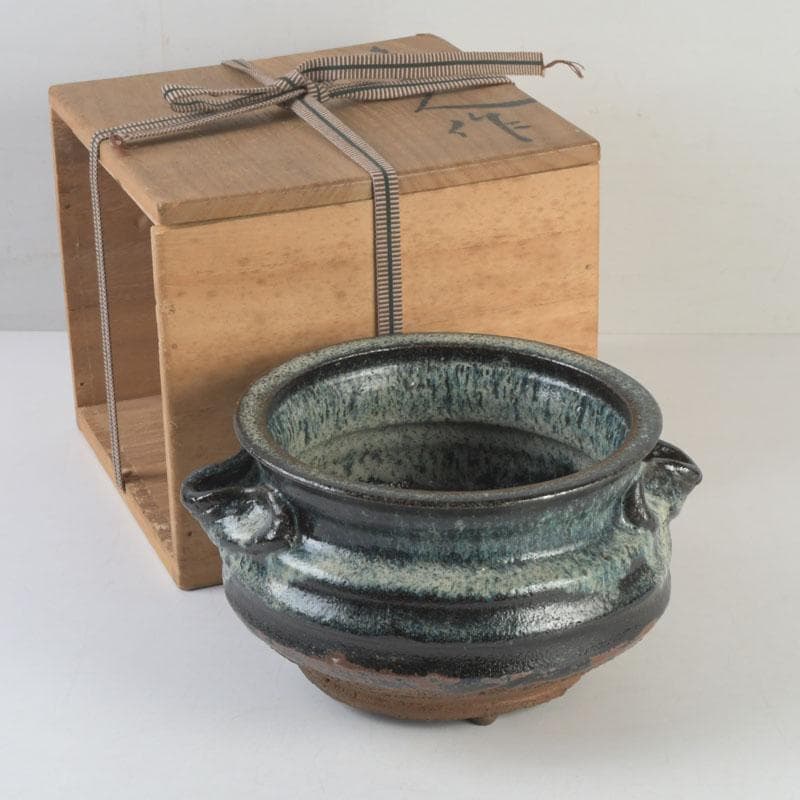 北大路魯山人作　唐津焼　双耳壷　小山冨士夫(古山子)書付箱　V　9676