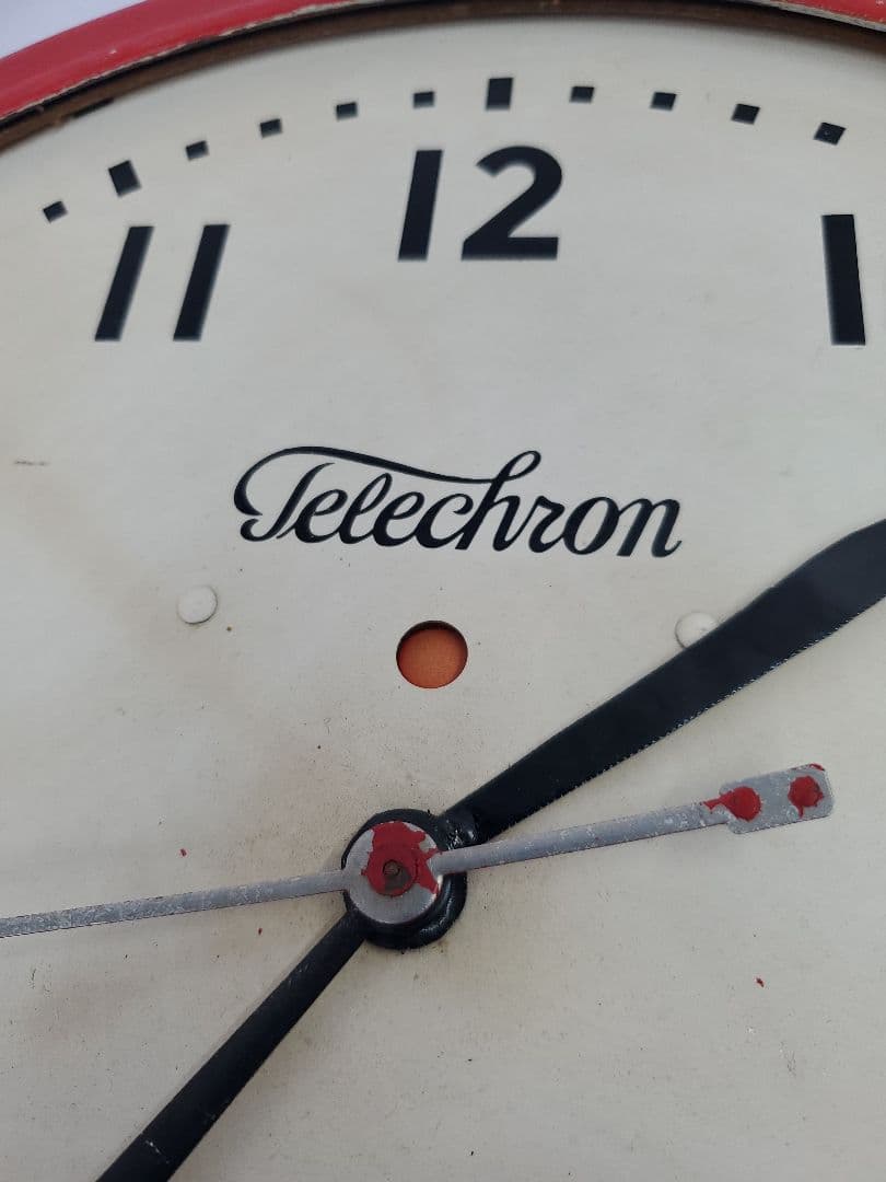 Telechron　アンティーク　スクールクロック　赤　掛け時計　稼働　希少
