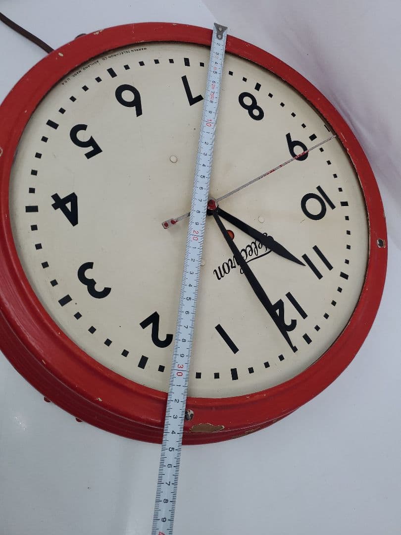 Telechron　アンティーク　スクールクロック　赤　掛け時計　稼働　希少