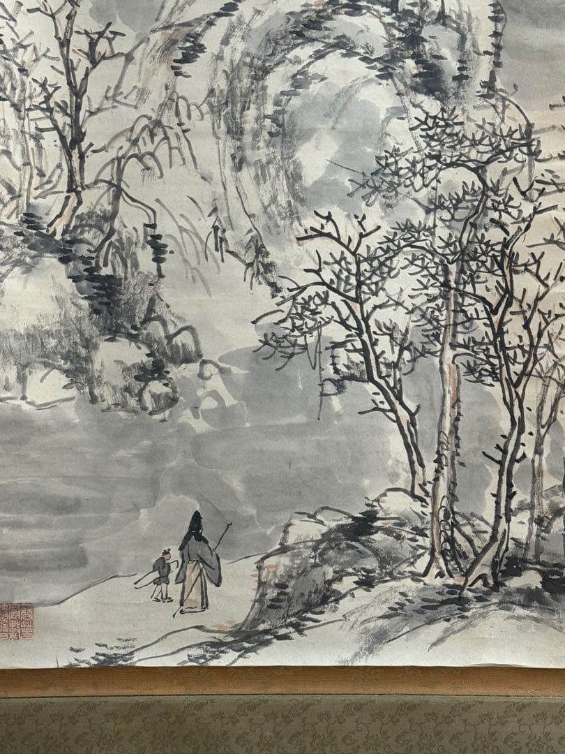 奥原晴湖筆　携琴訪友　紙本肉筆　掛軸　送料込み251031