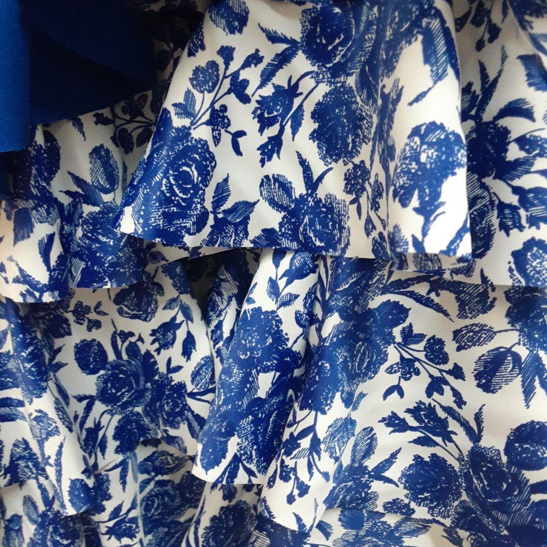 フラメンコ衣装　☆ファルダのみ　＊青/黒/白地青バラ柄フリルファルダ