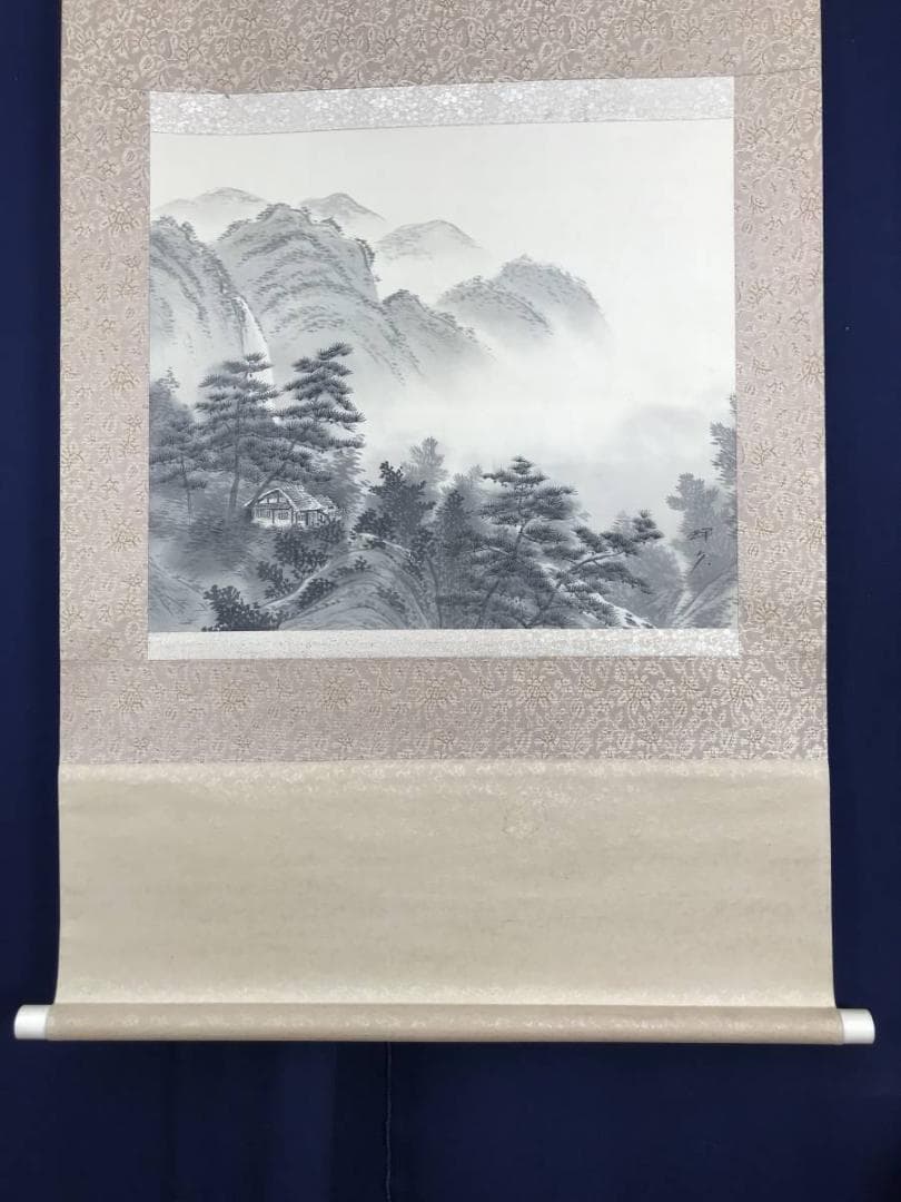 輝夫/山邨晴日/山水図/横物/掛軸/名家伝来/AB-827