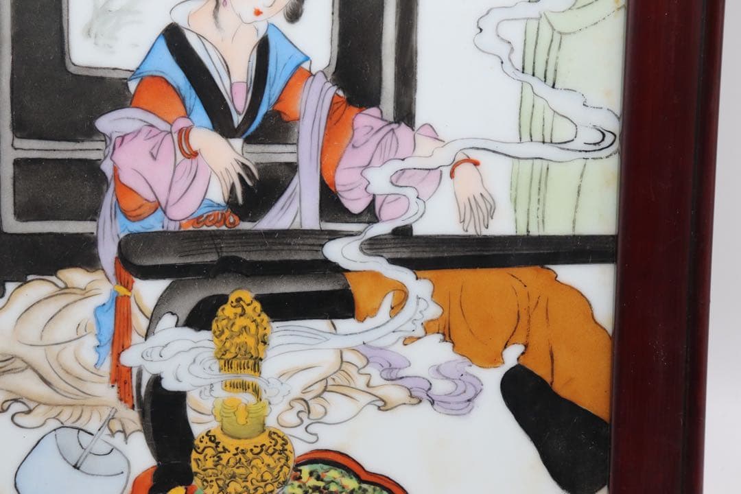 中国　陶板　美人　落款あり　額装　送料込み0310