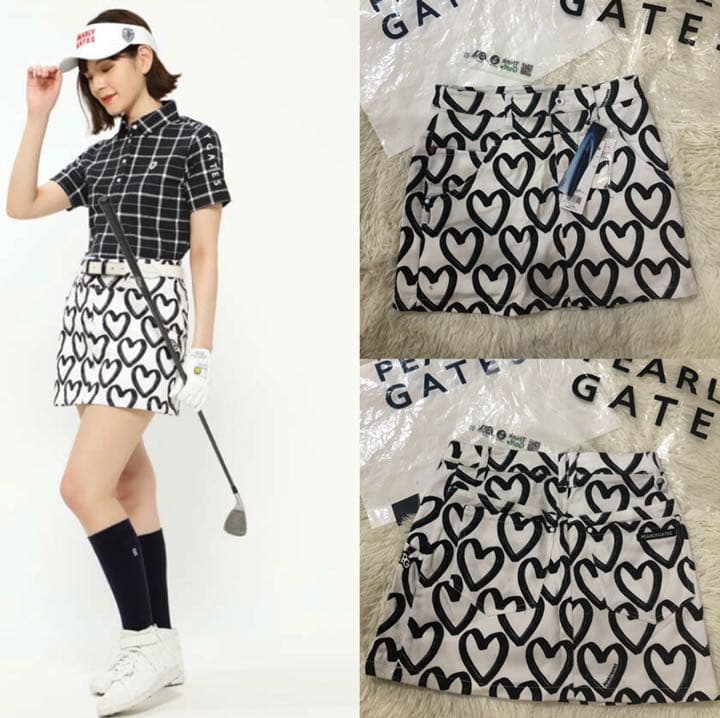 パーリーゲイツ ストレッチスカート 落書きハート柄プリントサイズ0