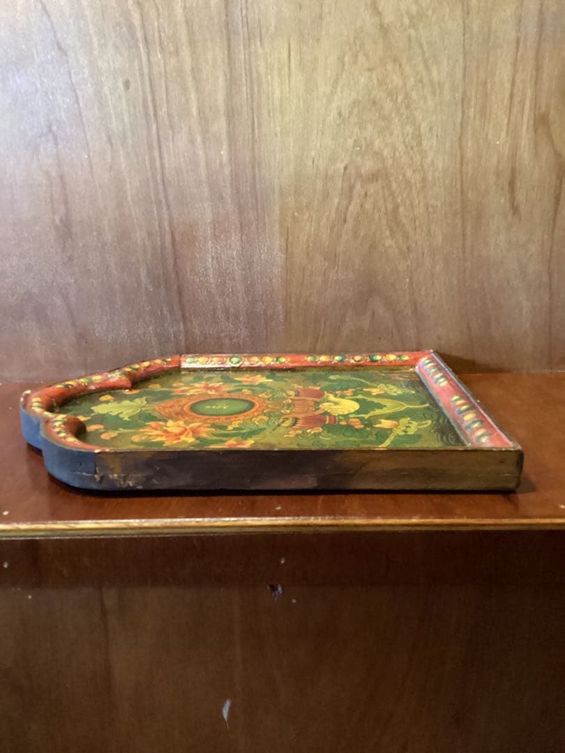 中国・雲南 シャングリラ　チベット文化圏 木製手描き花文様パネル　一点物