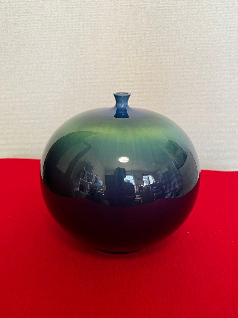 柳雨軒 三代 人間国宝 徳田八十吉（正彦銘）碧明釉 壺 約15.5㎝　T222