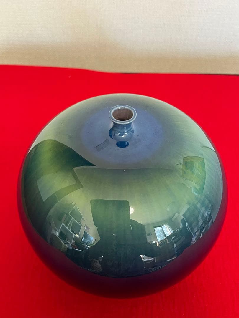 柳雨軒 三代 人間国宝 徳田八十吉（正彦銘）碧明釉 壺 約15.5㎝　T222