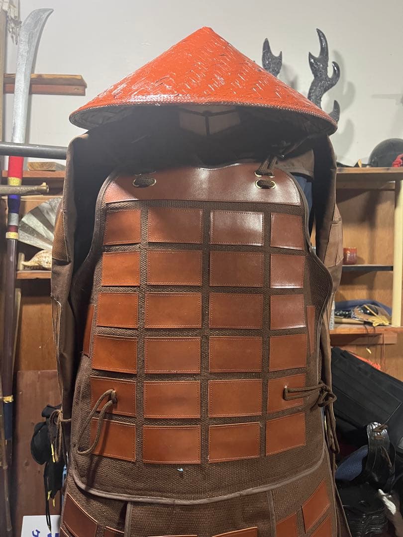 等身大畳鎧　手作り甲冑　茶　新品　陣笠セット　最終価格
