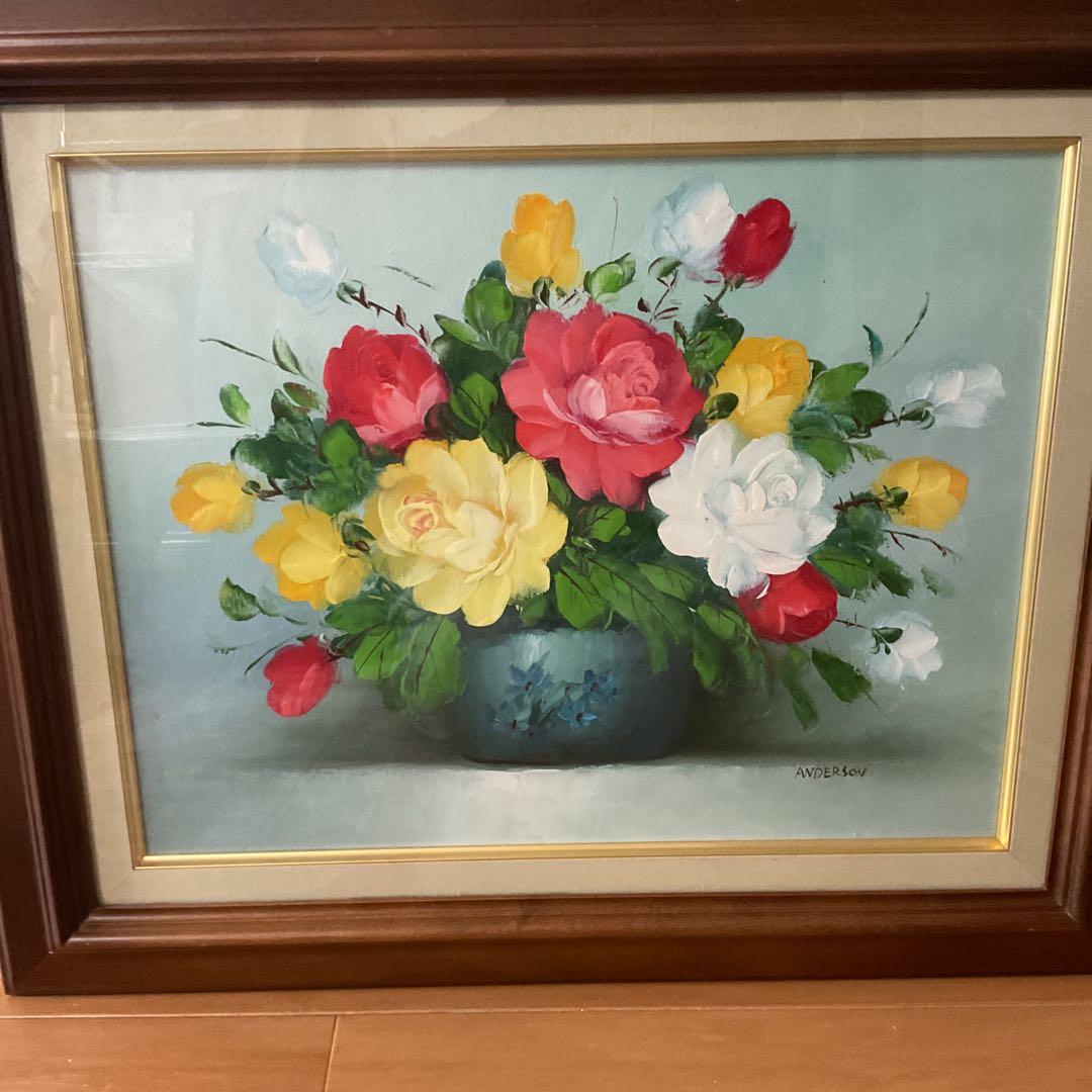 油彩画 肉筆 状態良好 木枠額装 前面ガラス 【ANDERSON】