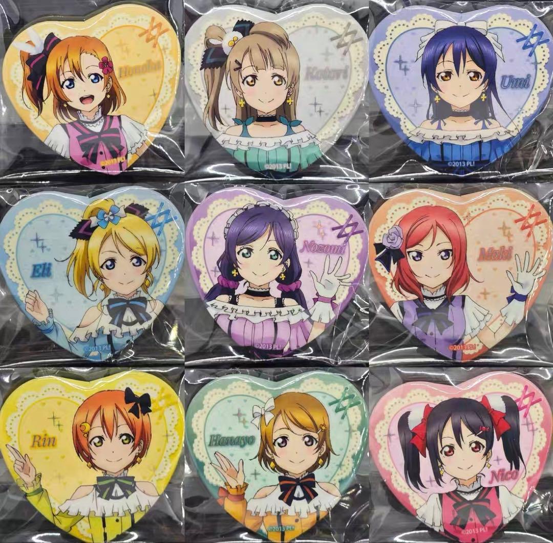 ラブライブ μ's 中国限定 キラセン トレーディングホログラムハート形缶バッジ