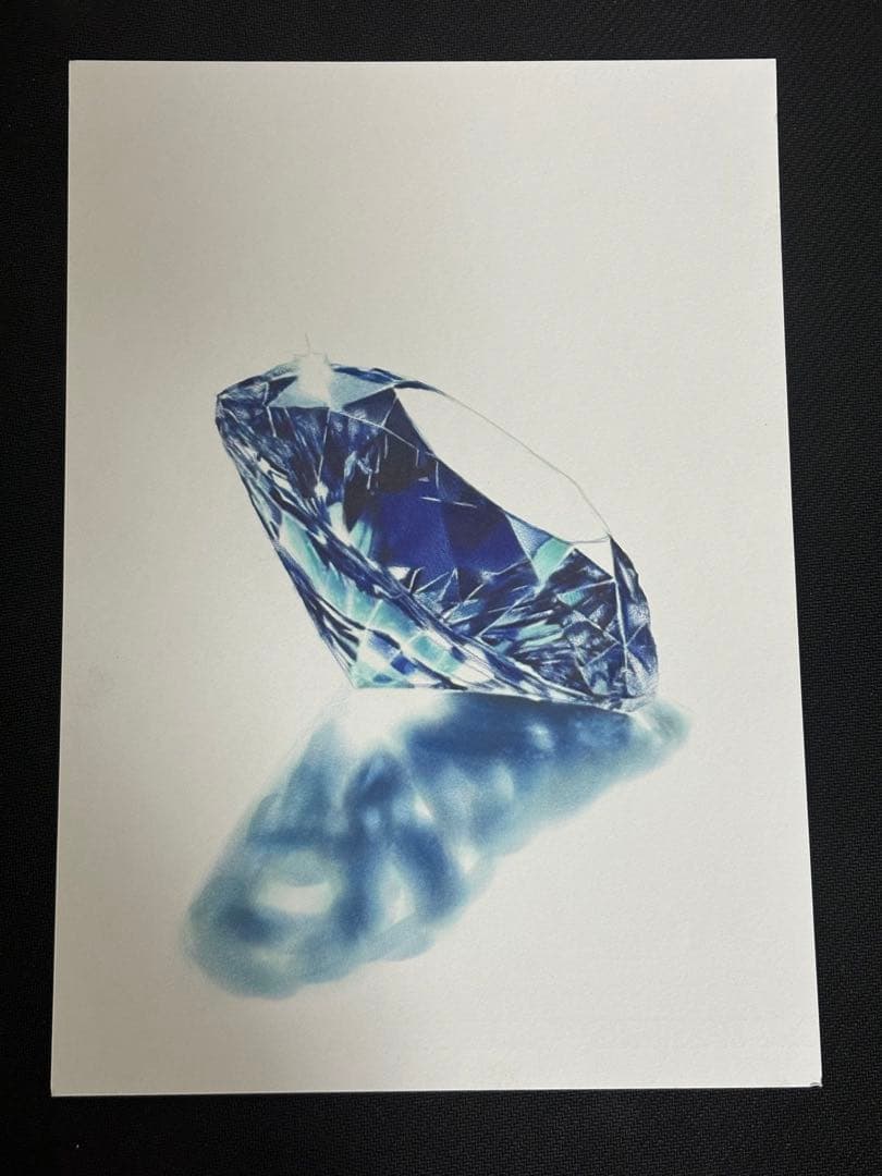 色鉛筆画 青色宝石の鉛筆画 A4サイズ フレーム付き(値段交渉歓迎)