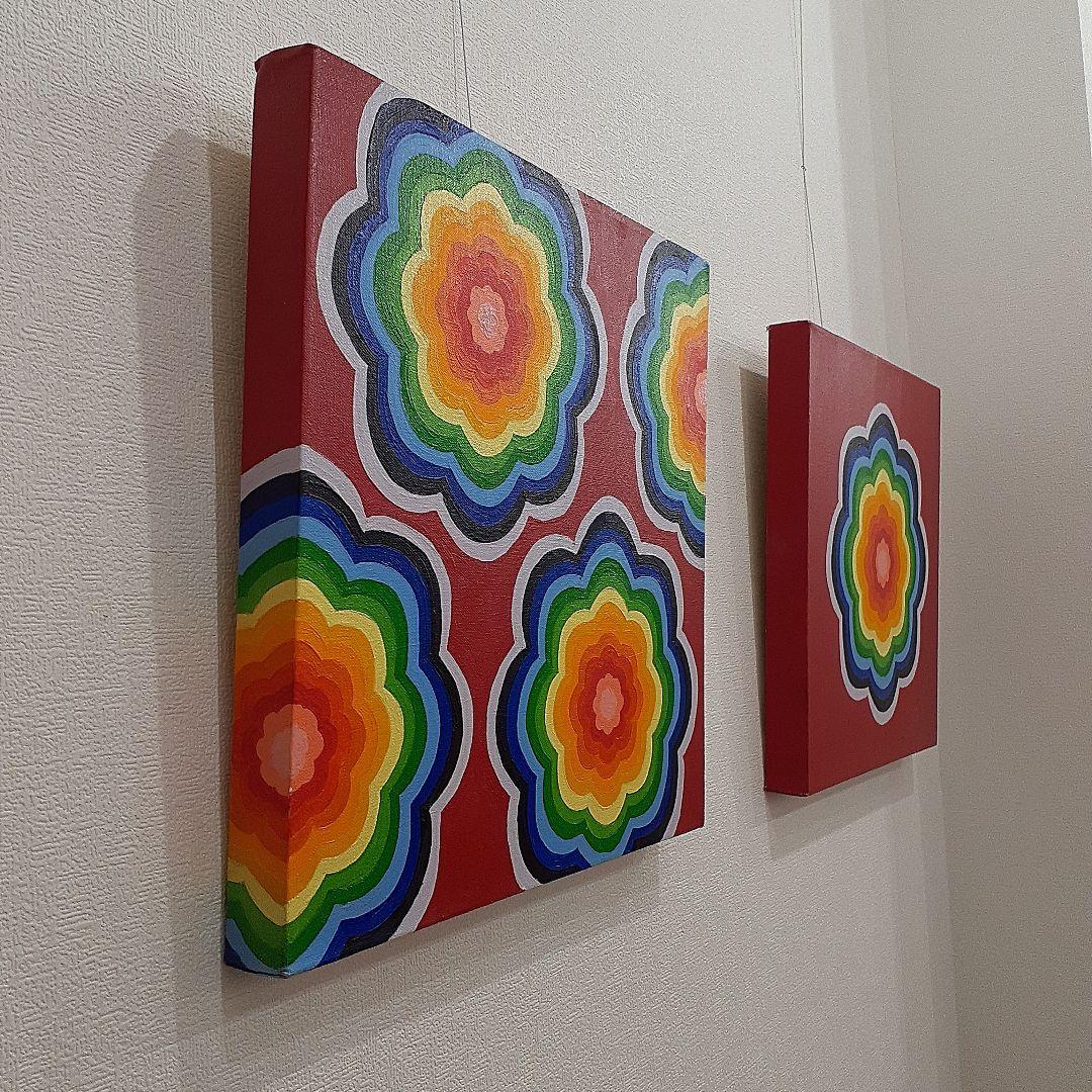 油絵　壁掛け曼荼羅　画家　小楠アキコ作品　サイズ40×40cm　三枚１セット