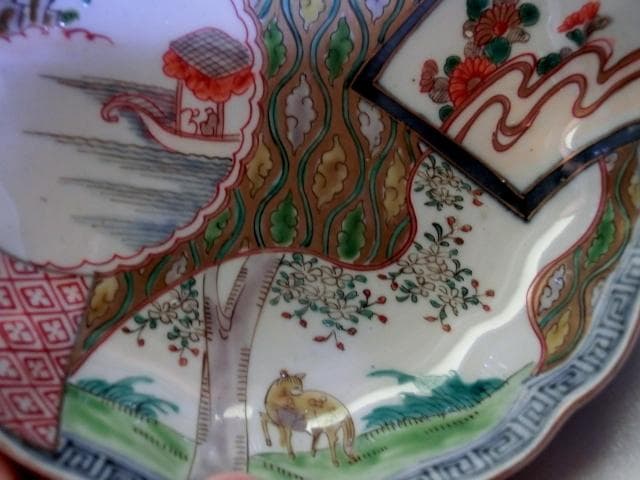 皿■冨貴長春 なます皿 蛇の目高台 窓絵花鳥紋 8客 伊万里古い膾鉢 時代物■