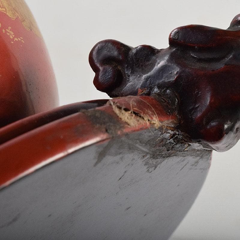 江戸時代　寛政期　朱塗　金蒔絵山水人物文　薄端　時代箱　V　R9446H