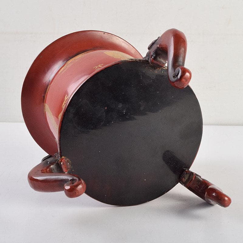 江戸時代　寛政期　朱塗　金蒔絵山水人物文　薄端　時代箱　V　R9446H