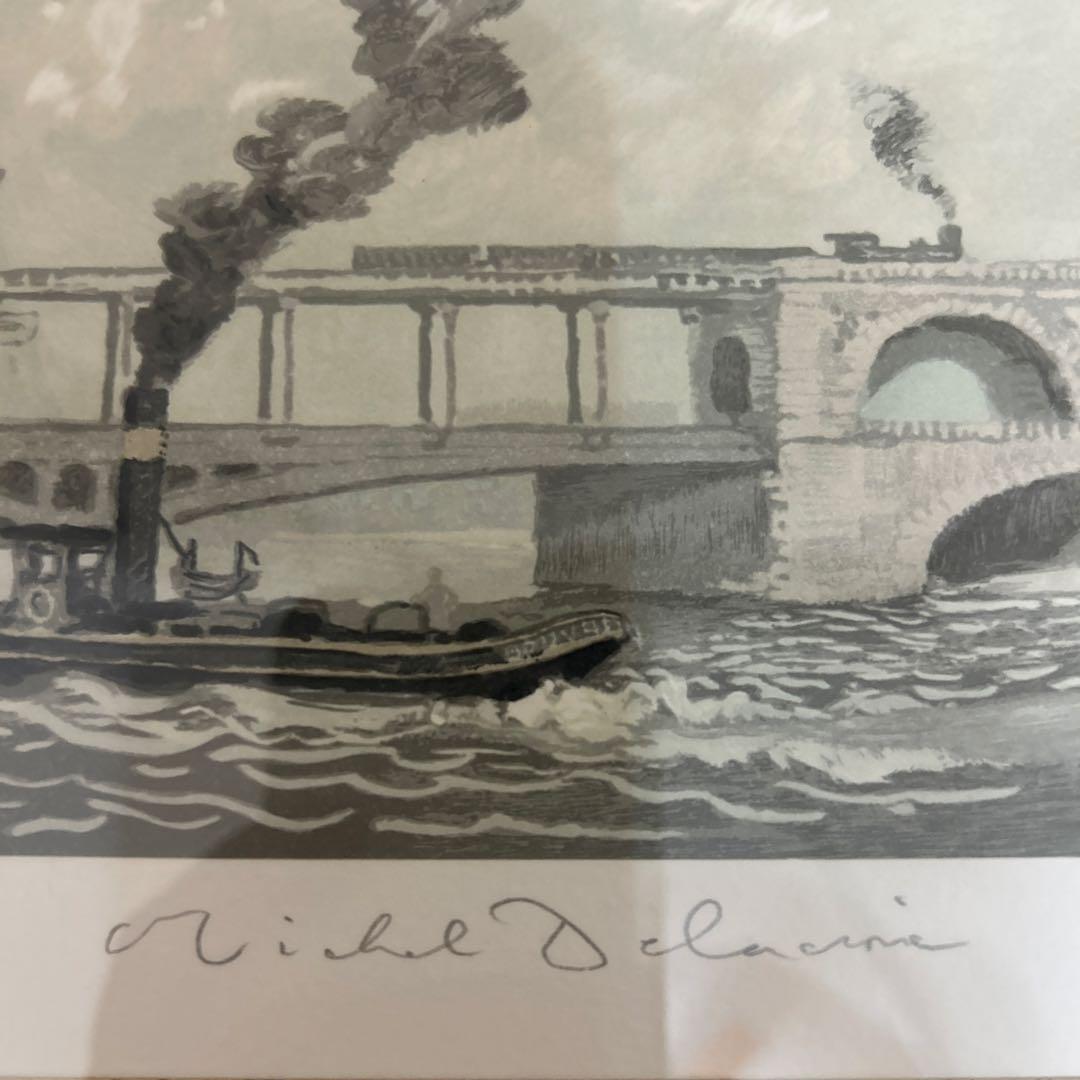 ミッシェル　ドラクロワ　リトグラフ　セーヌの蒸気船　サイン付き
