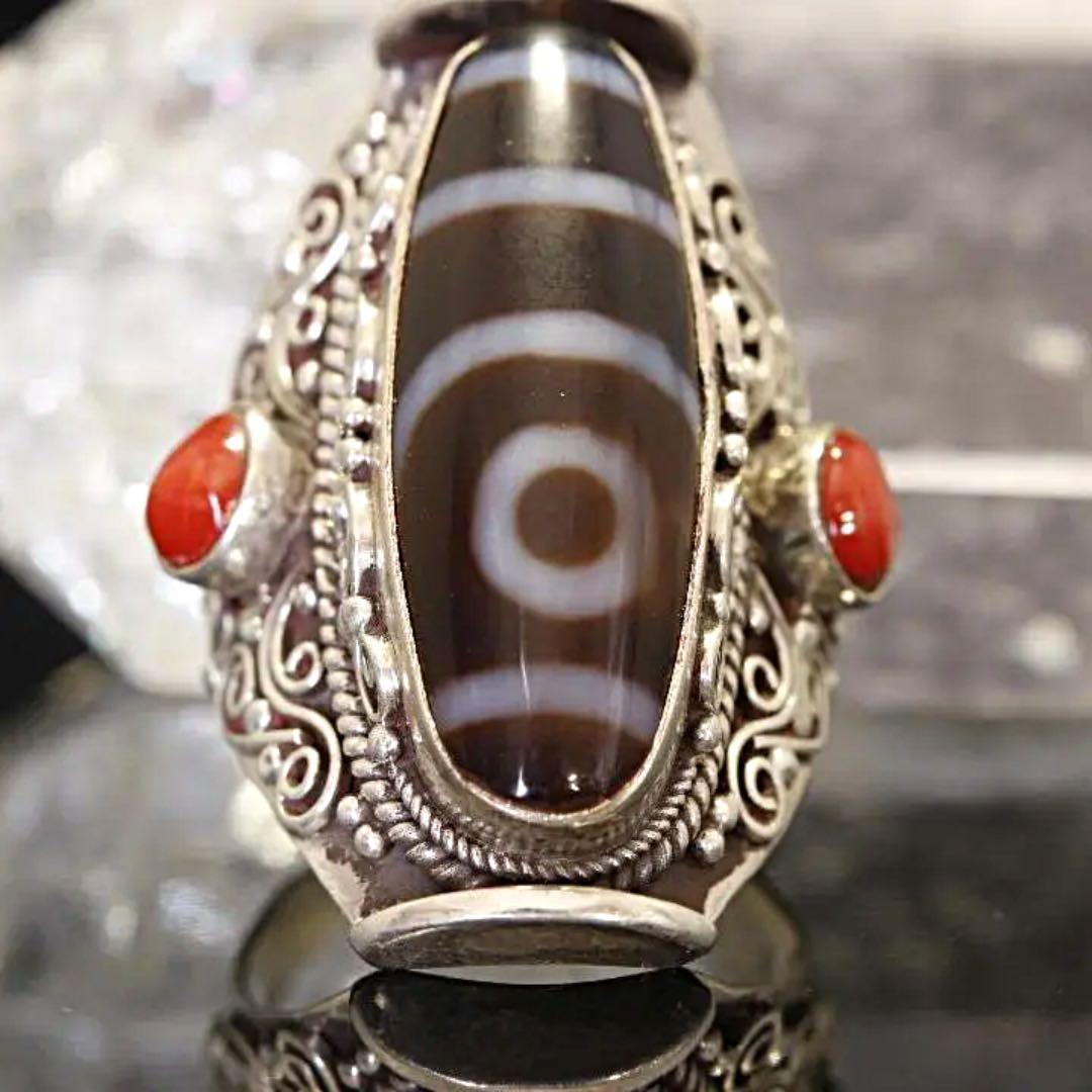 一眼天珠指輪　シルバー925/可動式最大26号まで