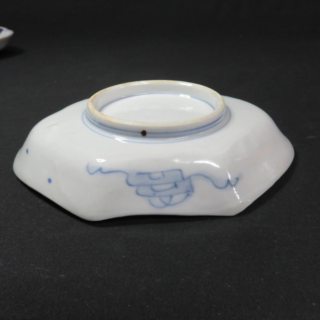 変形皿 貝型 5枚 古伊万里 江戸 蝶 花 宝 色絵付 珍品 希少