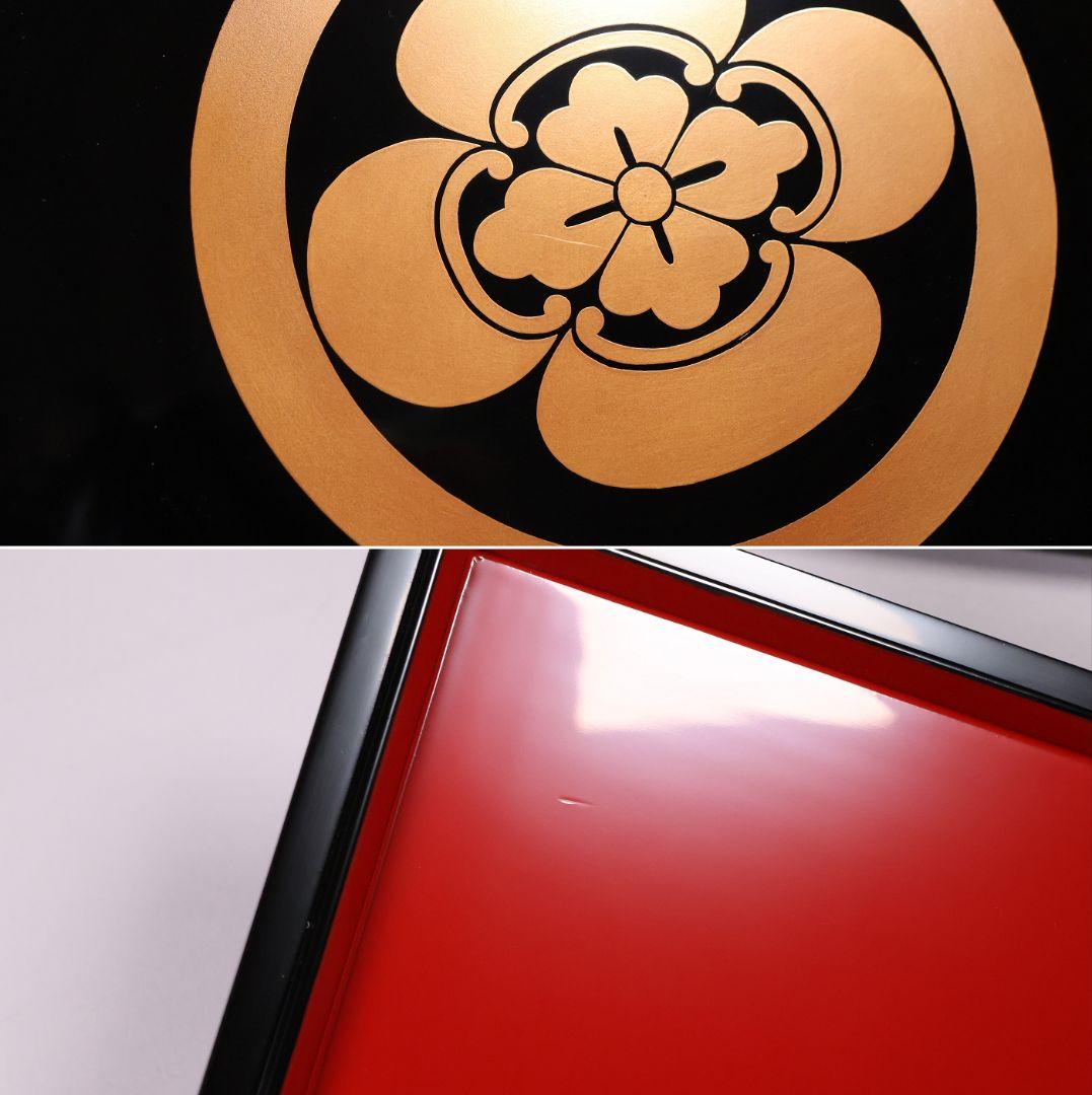 【MB33】輪島塗 宗水堂 木瓜家紋 蓋三枚 五段重 7.5寸重箱 黒内朱 木製