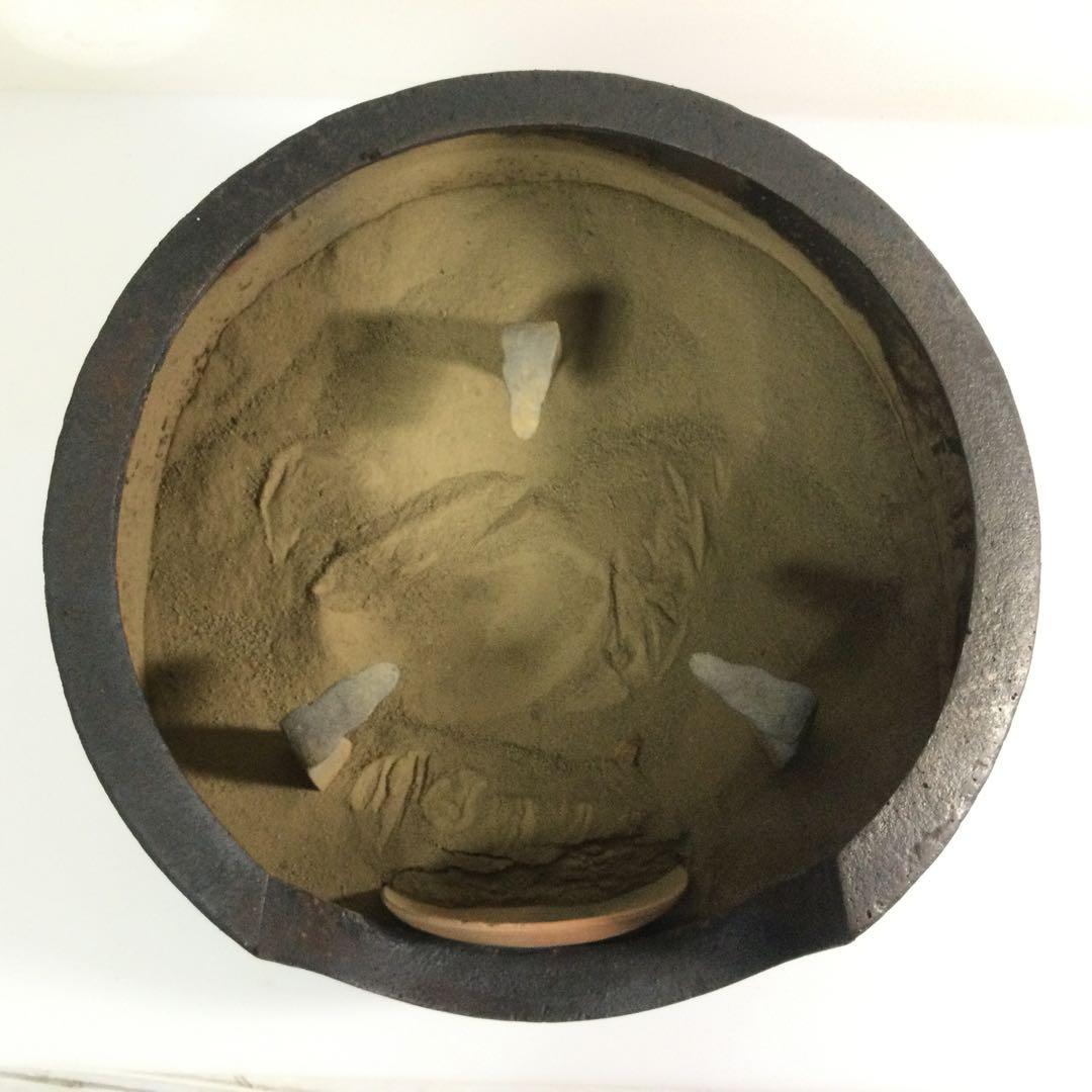 鉄器製 面取風炉 茶道具 五徳・灰付 紙箱付 茶釜 L262