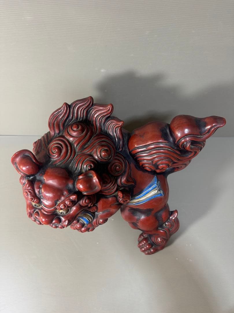 2360 九谷焼　獅子　置物　赤獅子　縁起物　魔除け