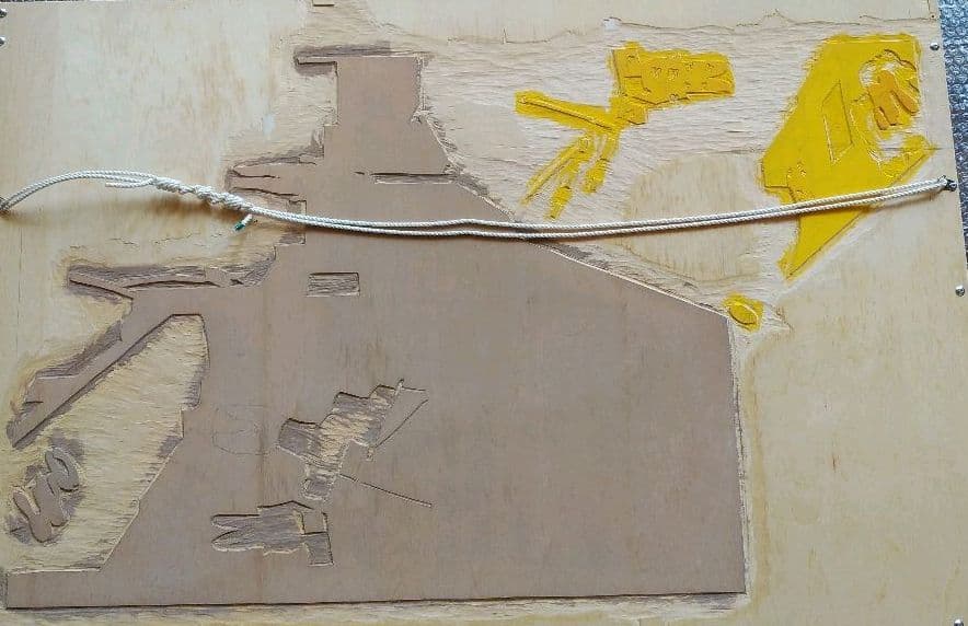 値下げ！多色刷り木版画「夕映えの村」