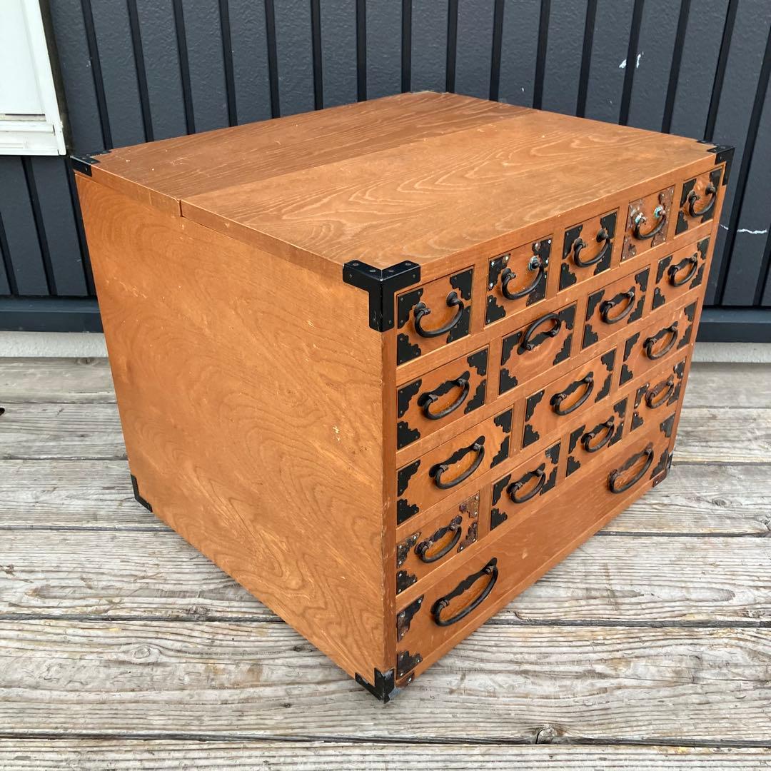 昭和レトロ 木製薬箱 薬箪笥 ミニチェスト 小箪笥 引き出し収納 17杯 5段