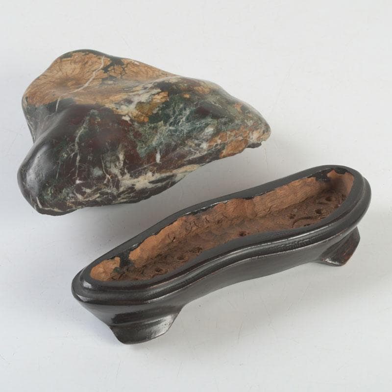 天然石　鑑賞石　菊花石　置物　重さ約792g　唐木台付　V　9424