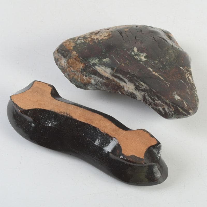 天然石　鑑賞石　菊花石　置物　重さ約792g　唐木台付　V　9424