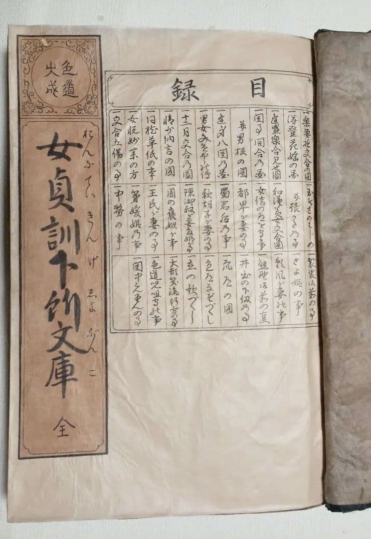 貴重春画大型本黒摺版画、女貞訓下所文庫月岡雪鼎画、明和5年頃出版、直し補修あり