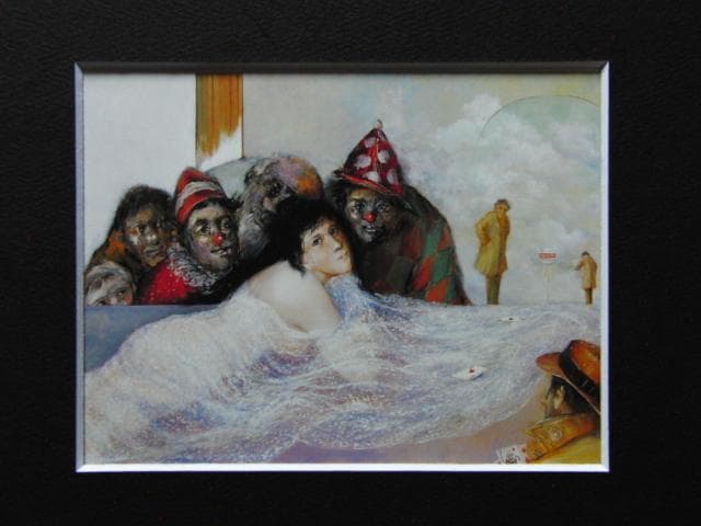 能仲ヤツヲ、ふりむく男、希少画集画、新品高級額・額装付、状態良好