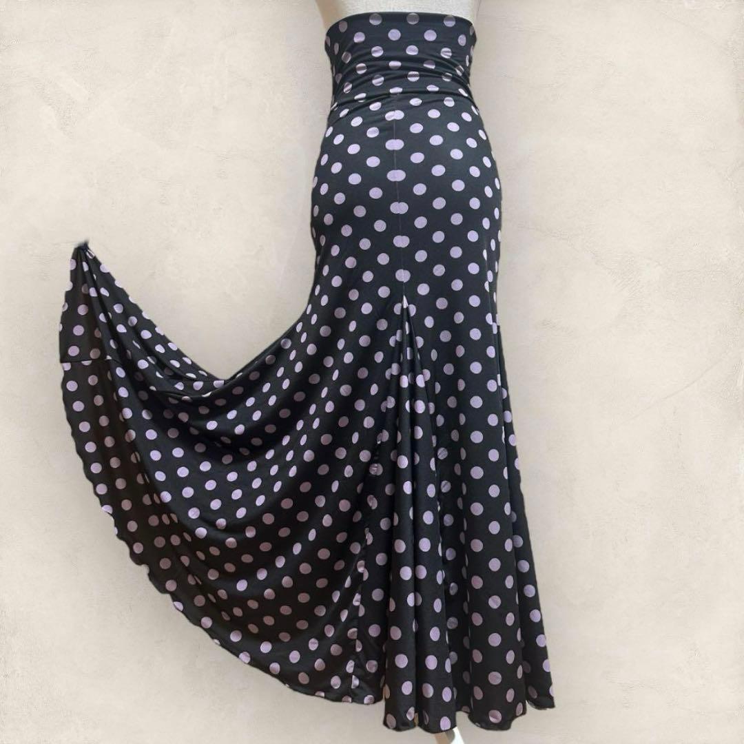 フラメンコファルダ　マーメイドライン　黒×薄紫水玉