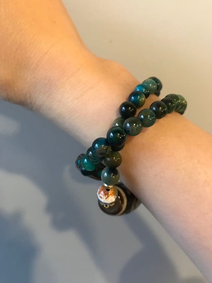 ☘️超レア 龍眼天珠（ドラゴンアイ）ジービーズ Dzi 青虎目石 ブレスレット