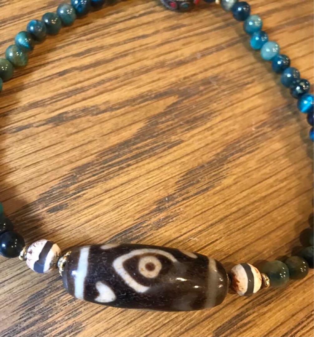 ☘️超レア 龍眼天珠（ドラゴンアイ）ジービーズ Dzi 青虎目石 ブレスレット