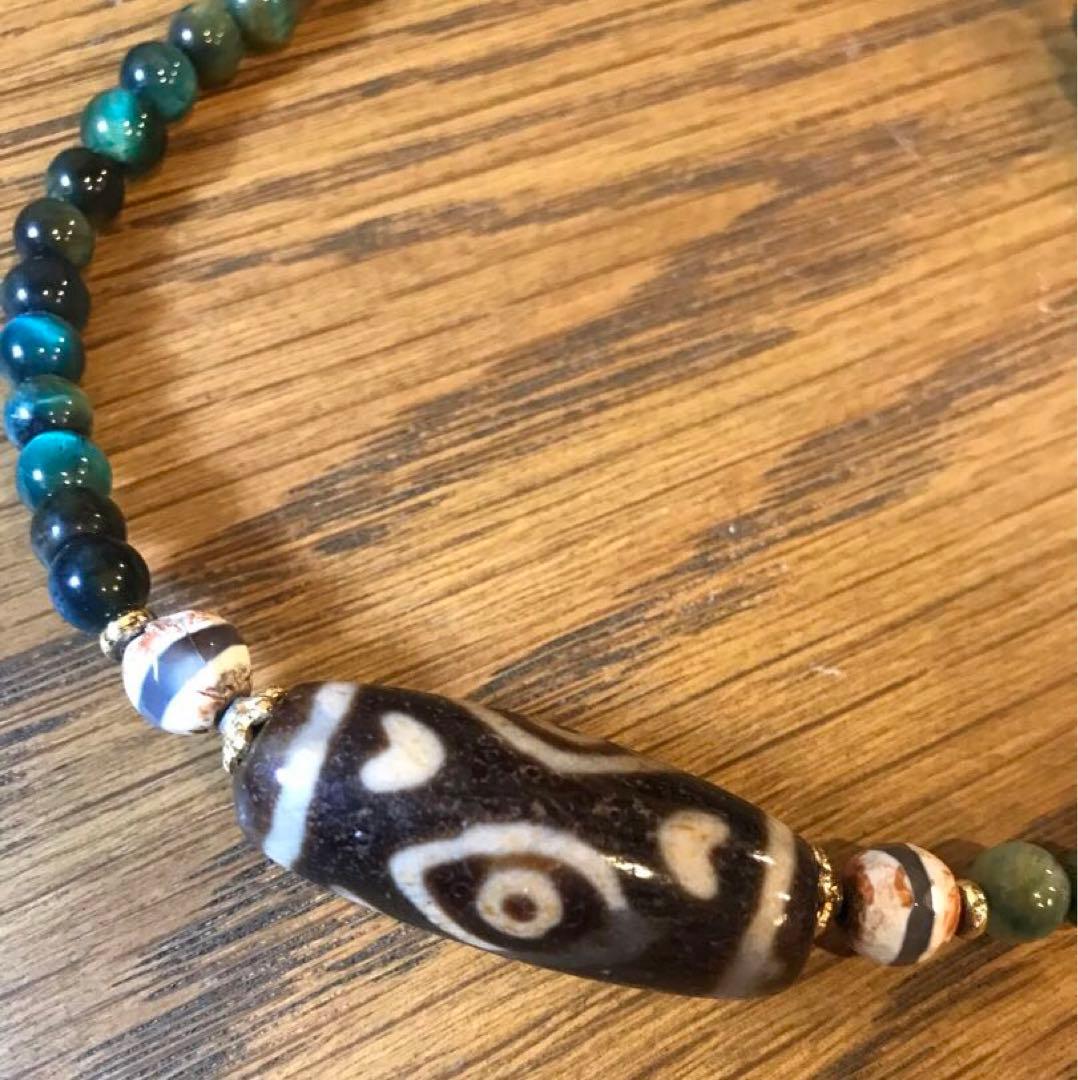 ☘️超レア 龍眼天珠（ドラゴンアイ）ジービーズ Dzi 青虎目石 ブレスレット