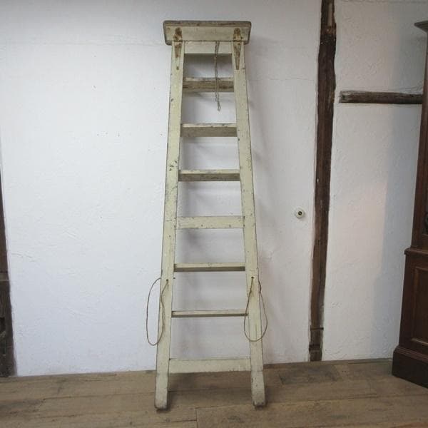 イギリス アンティーク 家具 木製ラダー ステップ はしご ペイント 6119e