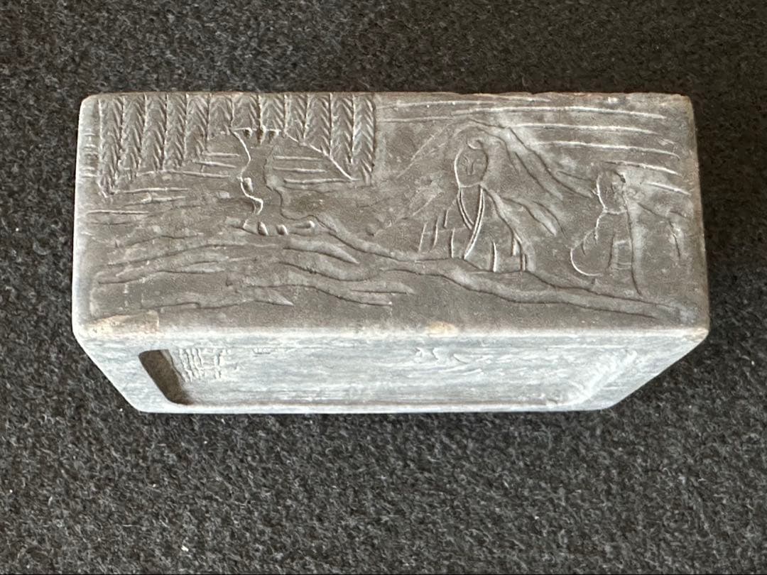 端渓蘭亭硯 細密彫刻 石硯 唐木箱付 文房四宝　中国美術　書道具 硯　未使用