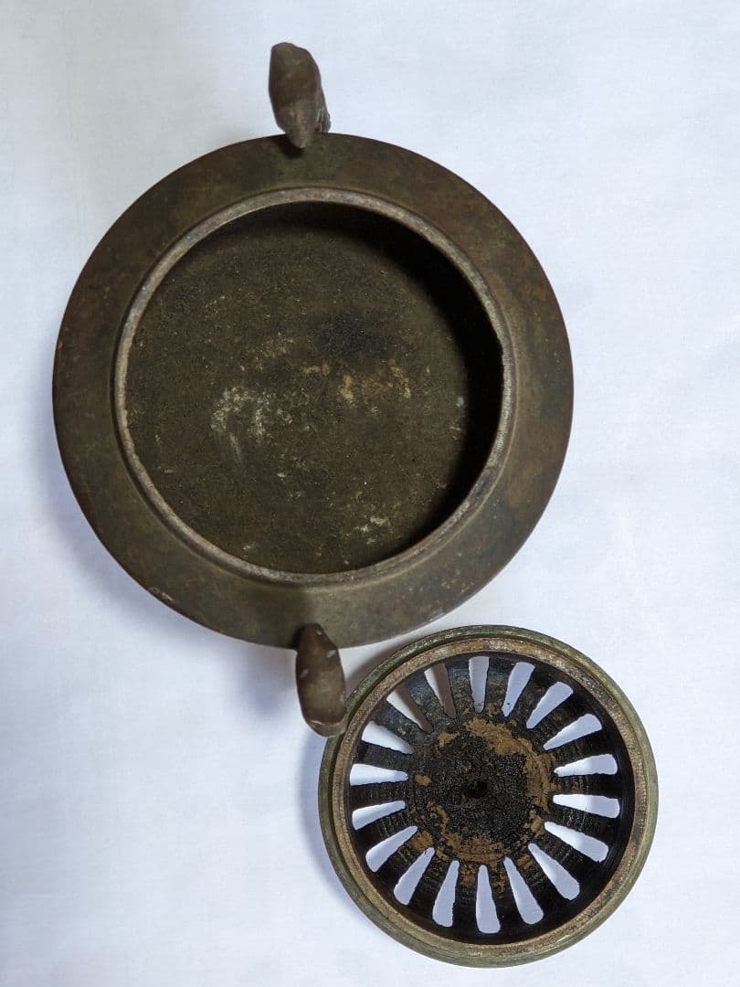 ♦中国古玩 銅製 透かし彫り鳳凰双耳香炉 アンティーク 骨董品コレクション