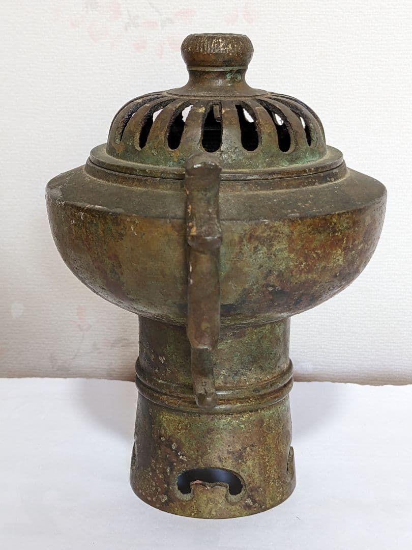 ♦中国古玩 銅製 透かし彫り鳳凰双耳香炉 アンティーク 骨董品コレクション