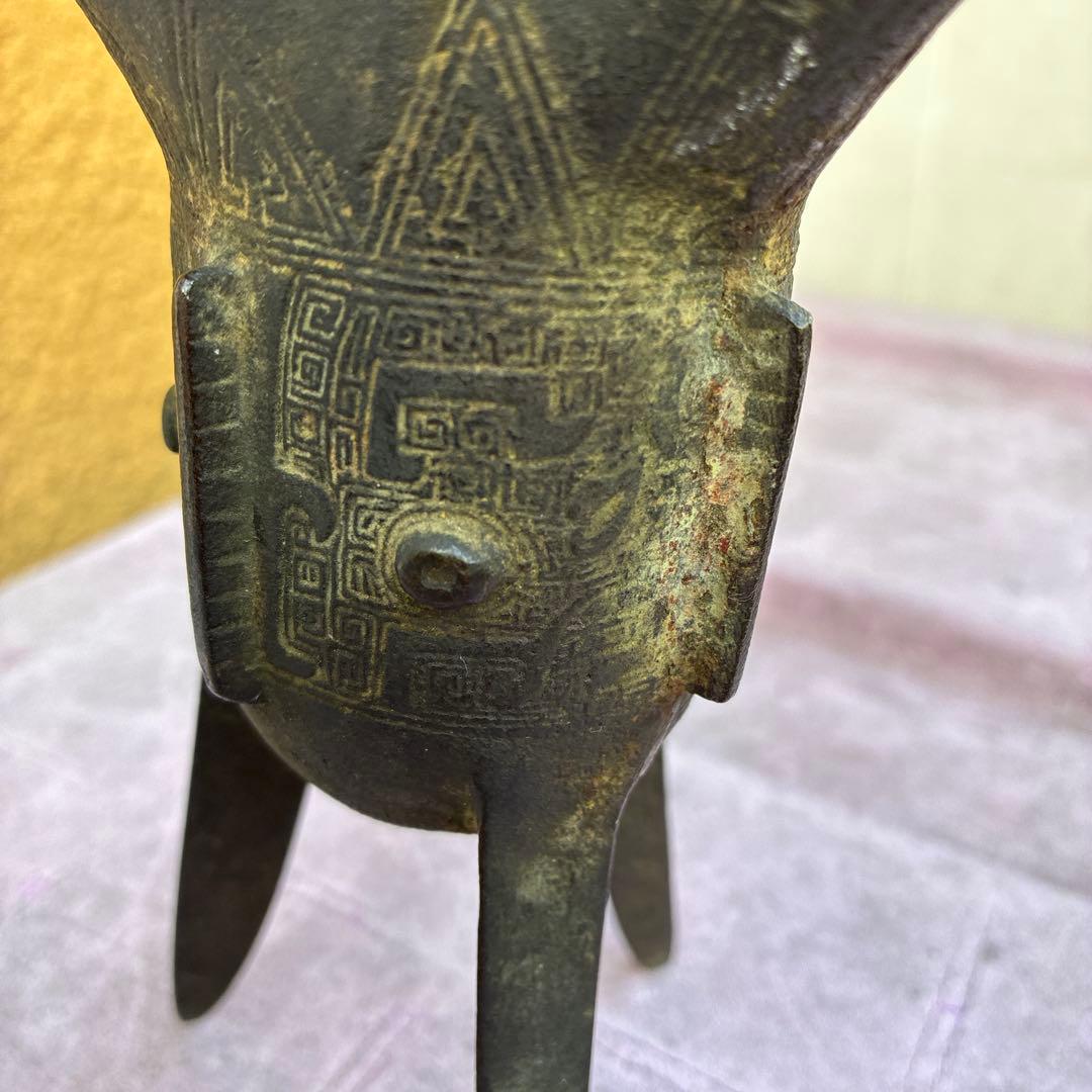 古風な青銅製三脚ワイン容器、ジュエ、宋明朝 三国志覇道　爵杯＆孫堅頭巾