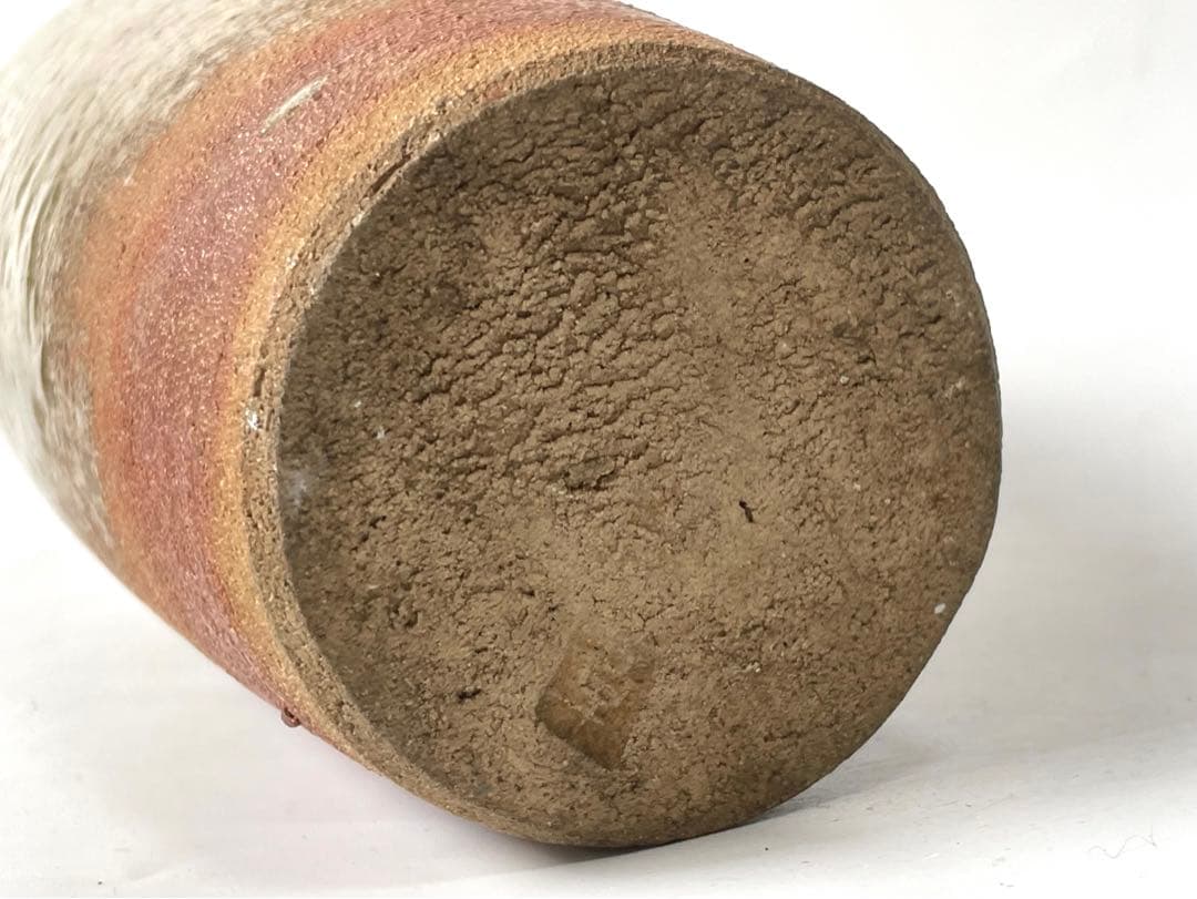 陶芸家　加守田章二　灰釉　筒花入　花瓶　花器　箱なし　益子焼