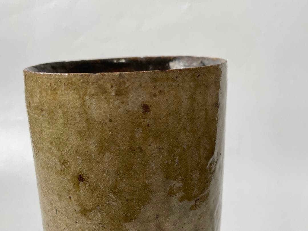 陶芸家　加守田章二　灰釉　筒花入　花瓶　花器　箱なし　益子焼