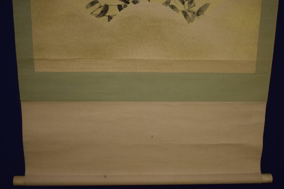 真作/朝見香城/虫図/キリギリス図/扇面/金散らし/布袋屋掛軸HI-720