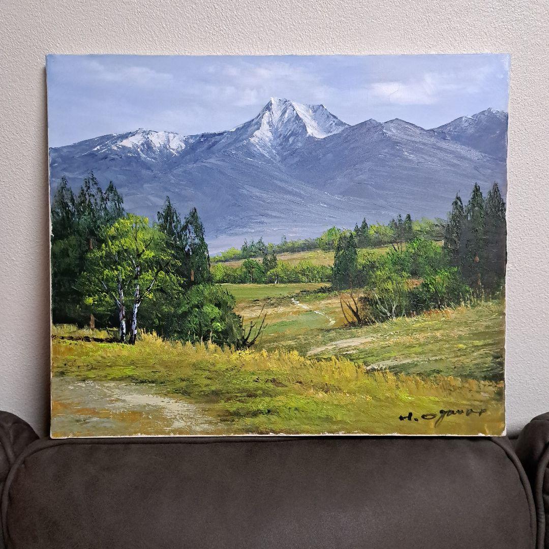 小川久雄【八ヶ岳を望む】F8　八ヶ岳　肉筆サイン　油絵