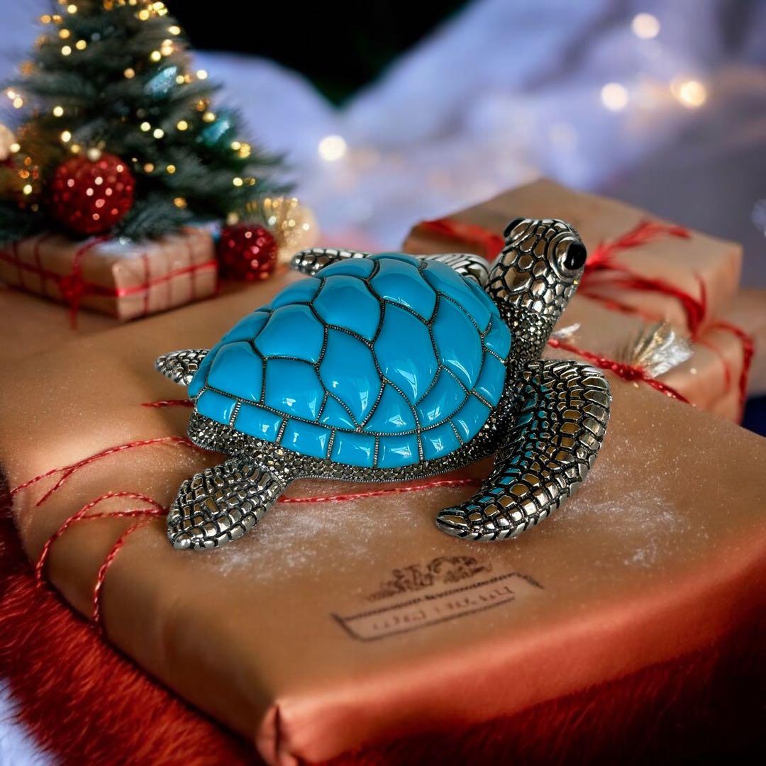 トルコ石カメの置物 シルバー製