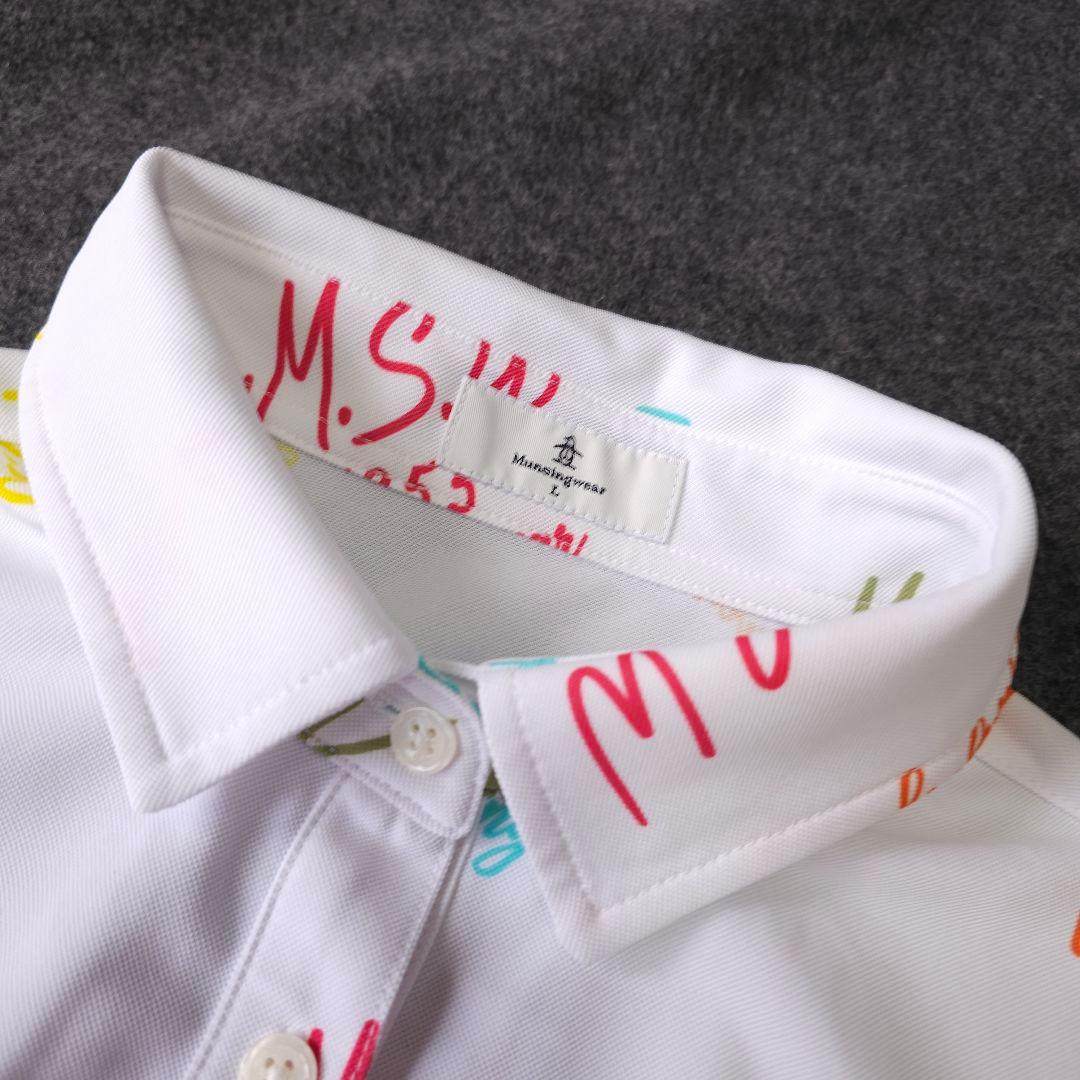 【マンシングウェア】ペンギンロゴ×ロゴ総柄 マルチカラー 半袖ゴルフワンピースL