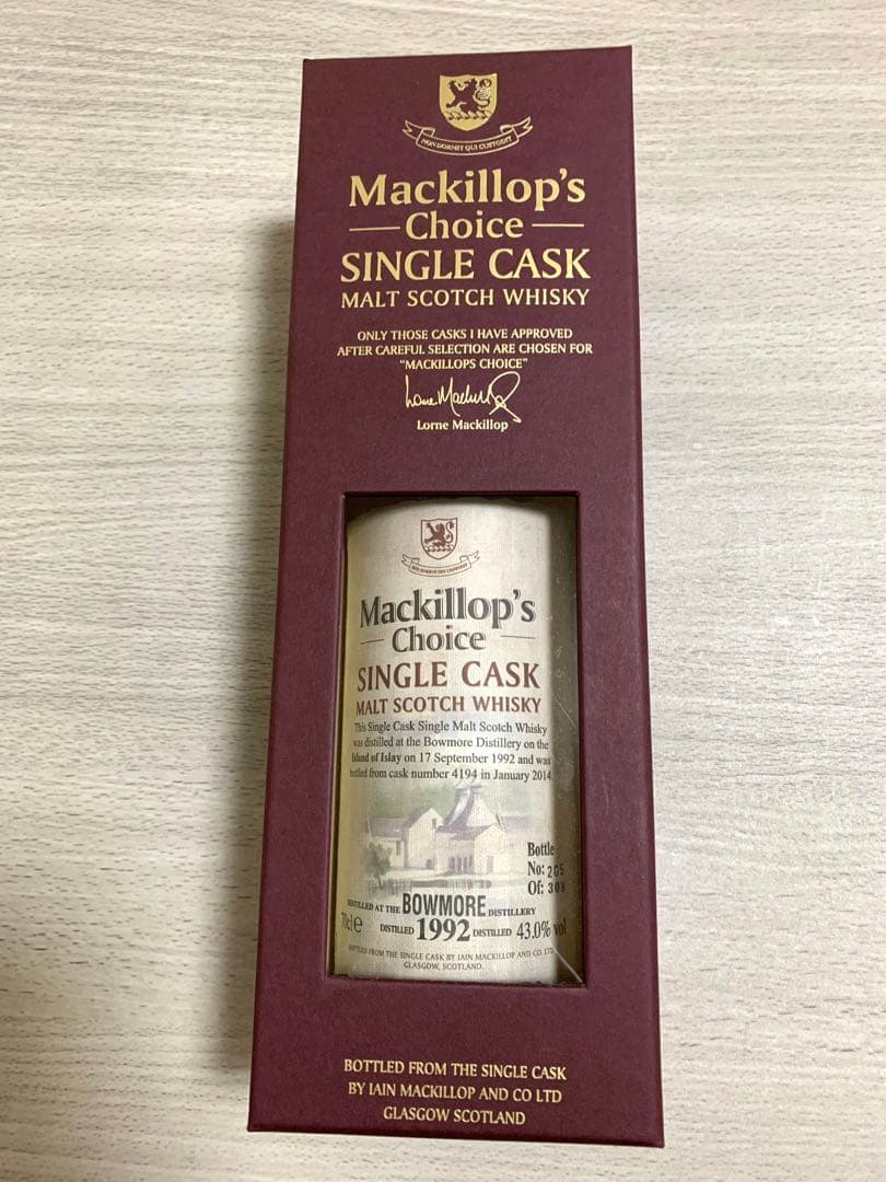 マキロップチョイス ボウモア 1992 43% 700ML