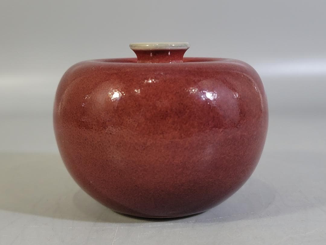 清時代 康熙年製 豆紅釉苹果尊・時代物・古陶磁・古賞物・旧家買出品